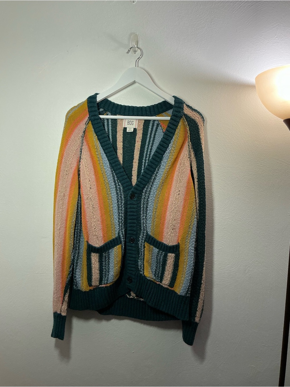 BDG Multicolor Striped Cardigan with Teal Trim Size Small